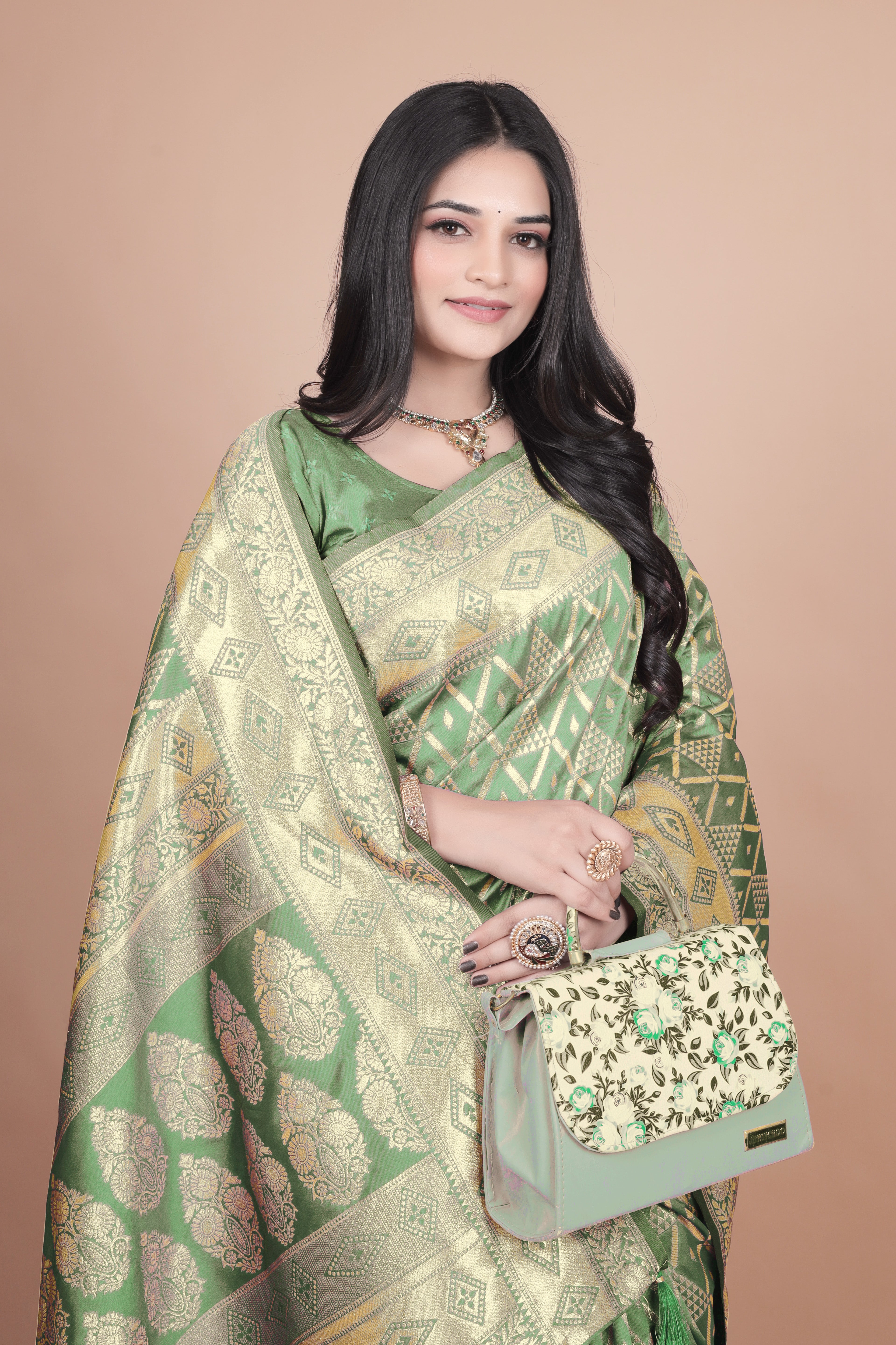 Mauve Banarasi Silk Saree with Silver Zari Elegance With 4 color option